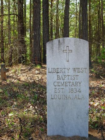 The "Liberty West Baptist Cemetery" is one of the last remaining vestiges of Louina, Alabama.