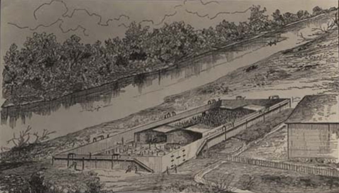 Cahaba Alabama Prison aka Castle Morgan, 1863-65. Drawn from memory by Jesse Hawes