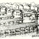 Bon Secour Salt Factory Drawing by Hazel and Richard Brough from the book “Food, Fun, and Fable.”