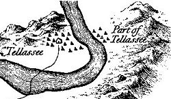 Tallassee on Henry Timberlake's 1762 "Draught of the Cherokee Country"