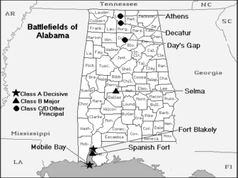 Alabama Civil War Map of Battles