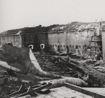 Fort Morgan Eleventh of twelve photographs documenting the bombardment of Fort Morgan, Alabama, by Union troops in August 1864.