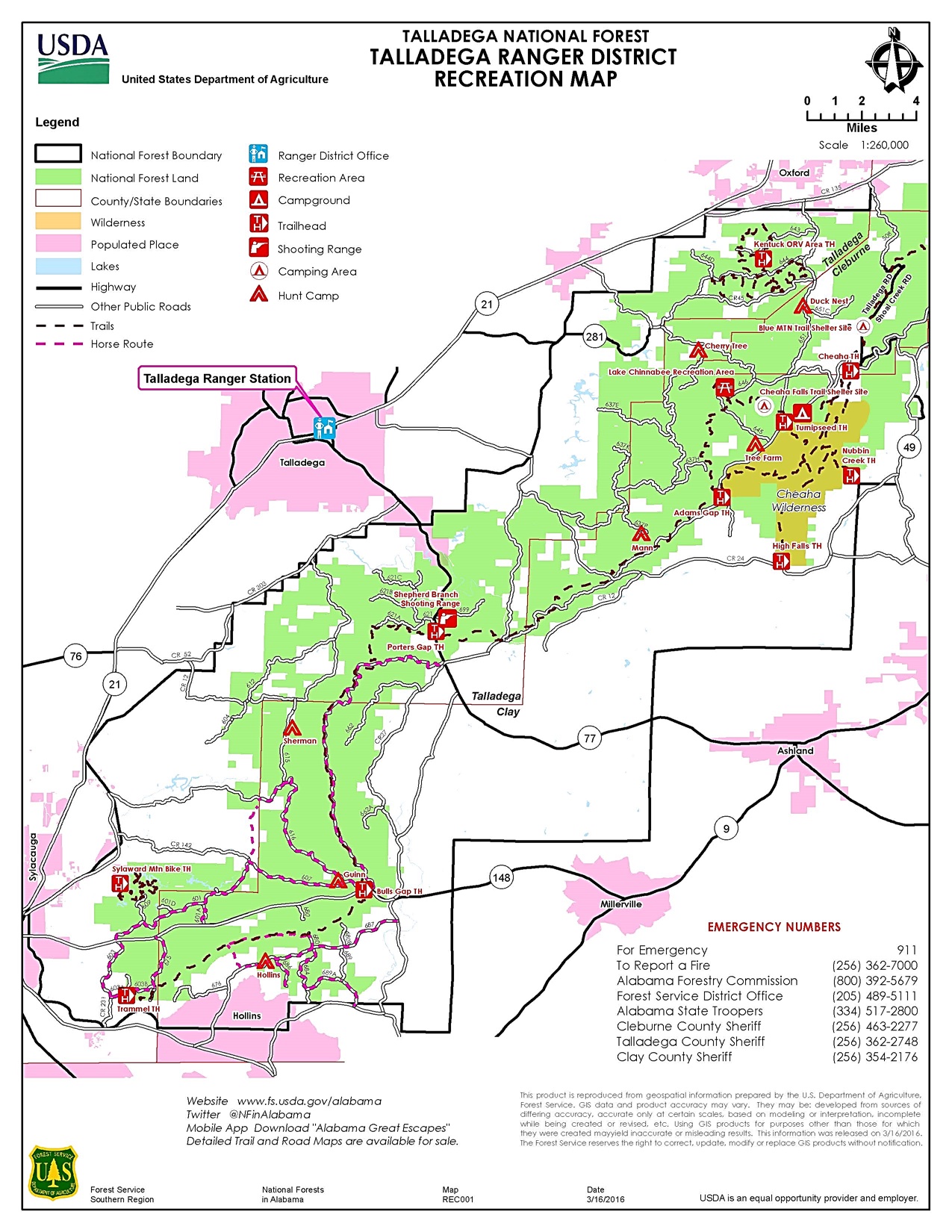Talladega National Forest | Talladega Ranger District | Recreation Map