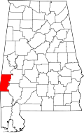 Location of Choctaw County Alabama